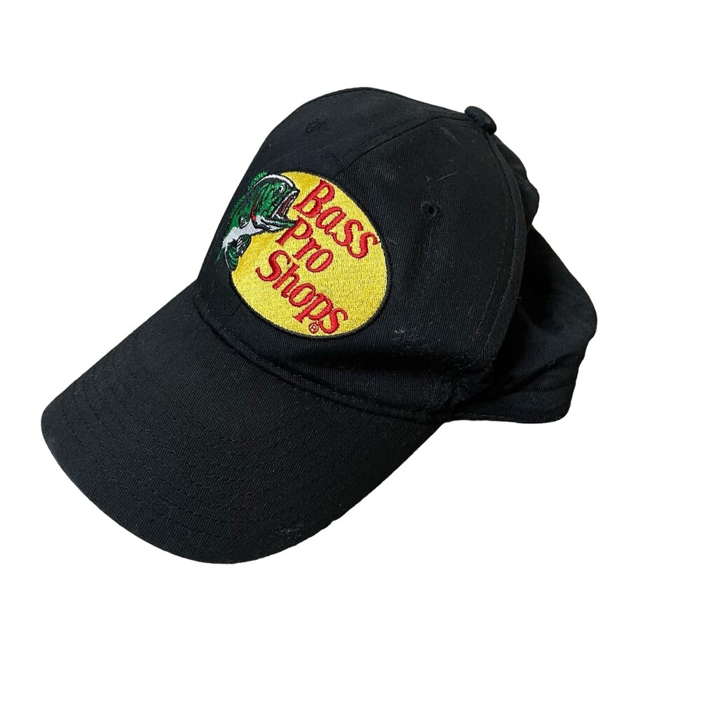 Bass Pro Shops Leaping Bass Logo embroidered ball cap hat gone fishing black